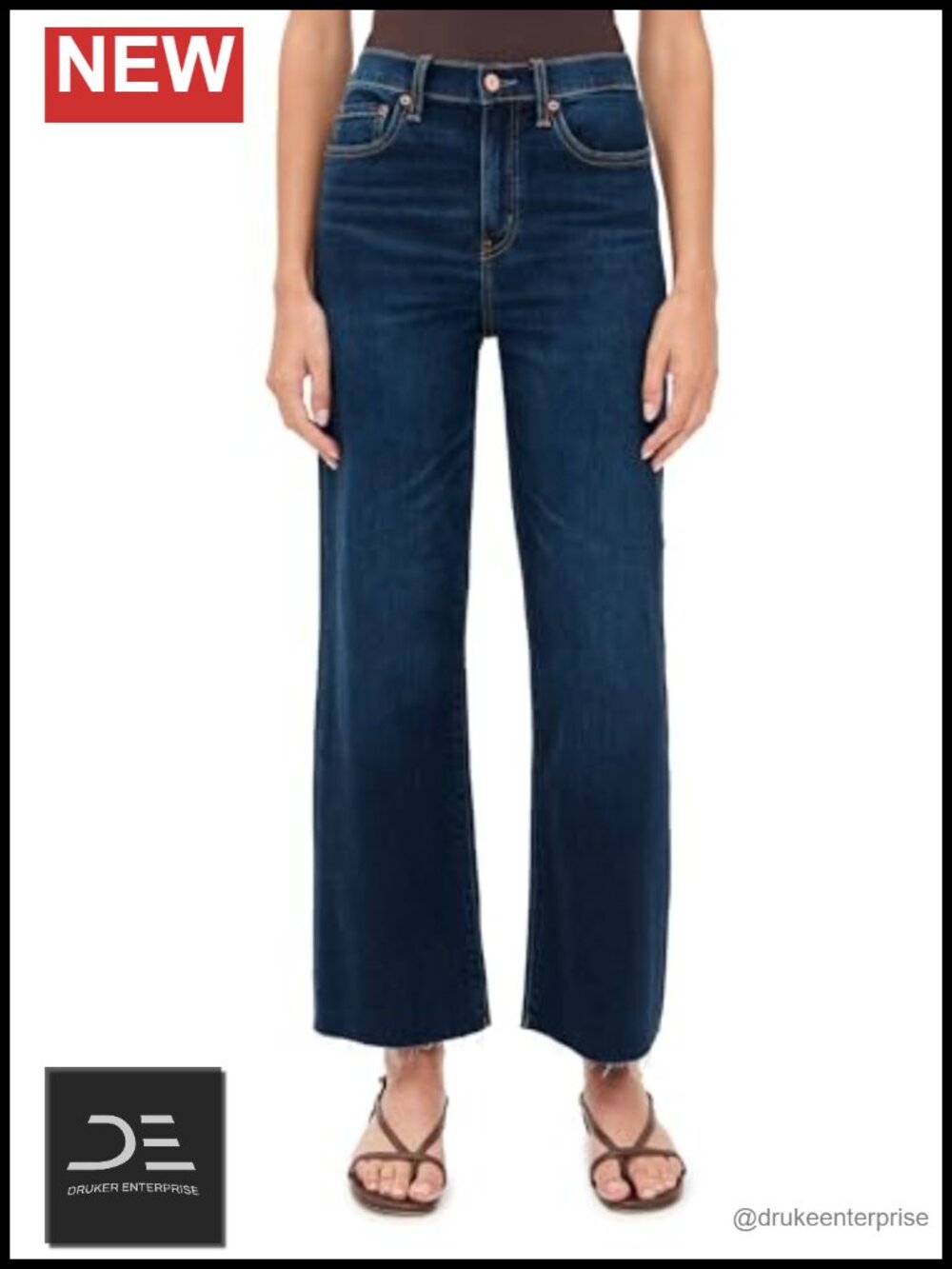 High Rise Wide Leg Ankle Jeans Super Stretch Cotton